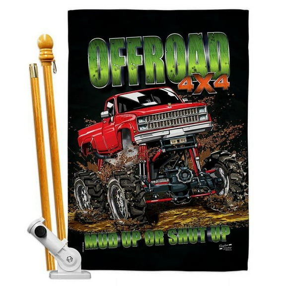 Angeleno Heritage HS130408-P3 Offroad Interests Vehicle 28 x 40 in. Double-Sided Decorative Vertical House Flag Set for Decoration Banner Garden Yard Gift