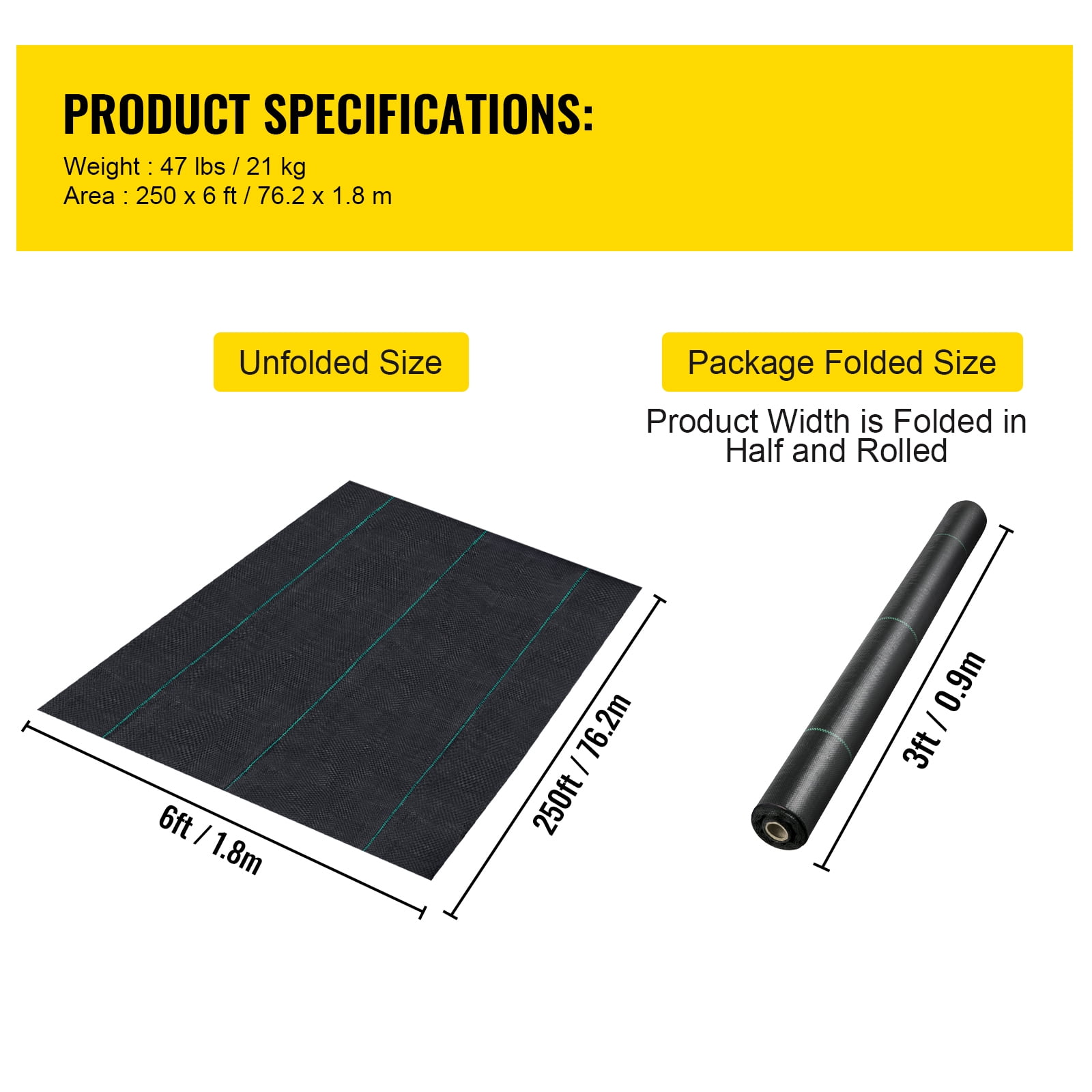 KFFKFF Premium Weed Barrier Fabric 6ft x 250ft 4.1oz Heavy Duty Geotextile Fabric, Woven Weed Control Fabric for Underlayment High Permeability Good for Flower Bed, Polyethylene Ground Cover, Black