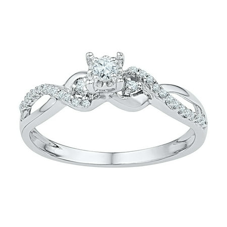 White Gold Crossover Ring - 10kt White Gold Womens Round Diamond Solitaire Crossover Promise Bridal Ring 1/4 Cttw