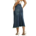 thumbnail image 3 of INSPIRE CHIC Womens Denim High Waisted A-Line Fishtail Long Jean Skirt S Grey Blue, 3 of 6