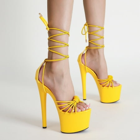 

BRISEZZS Women s Platform Sandals Bandage Cross Strap Casual Summer Slide Sandals #397 Yellow