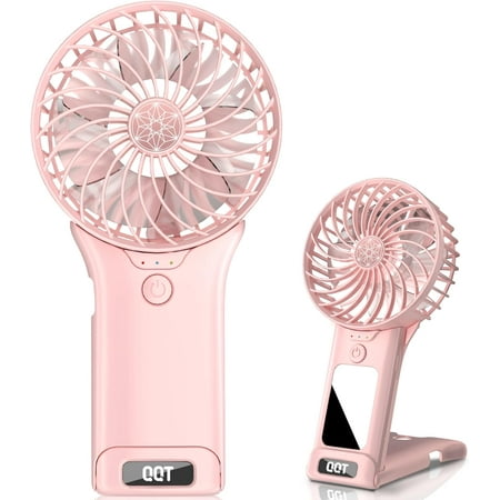 

Mini Handheld Fan 4 Speed Adjustable Portable Battery Operated Fans USB Rechargeable Desk Fan with Mirror Max 20 Hrs Hand Fan For Travel Office Outdoor Women Men (Pink)