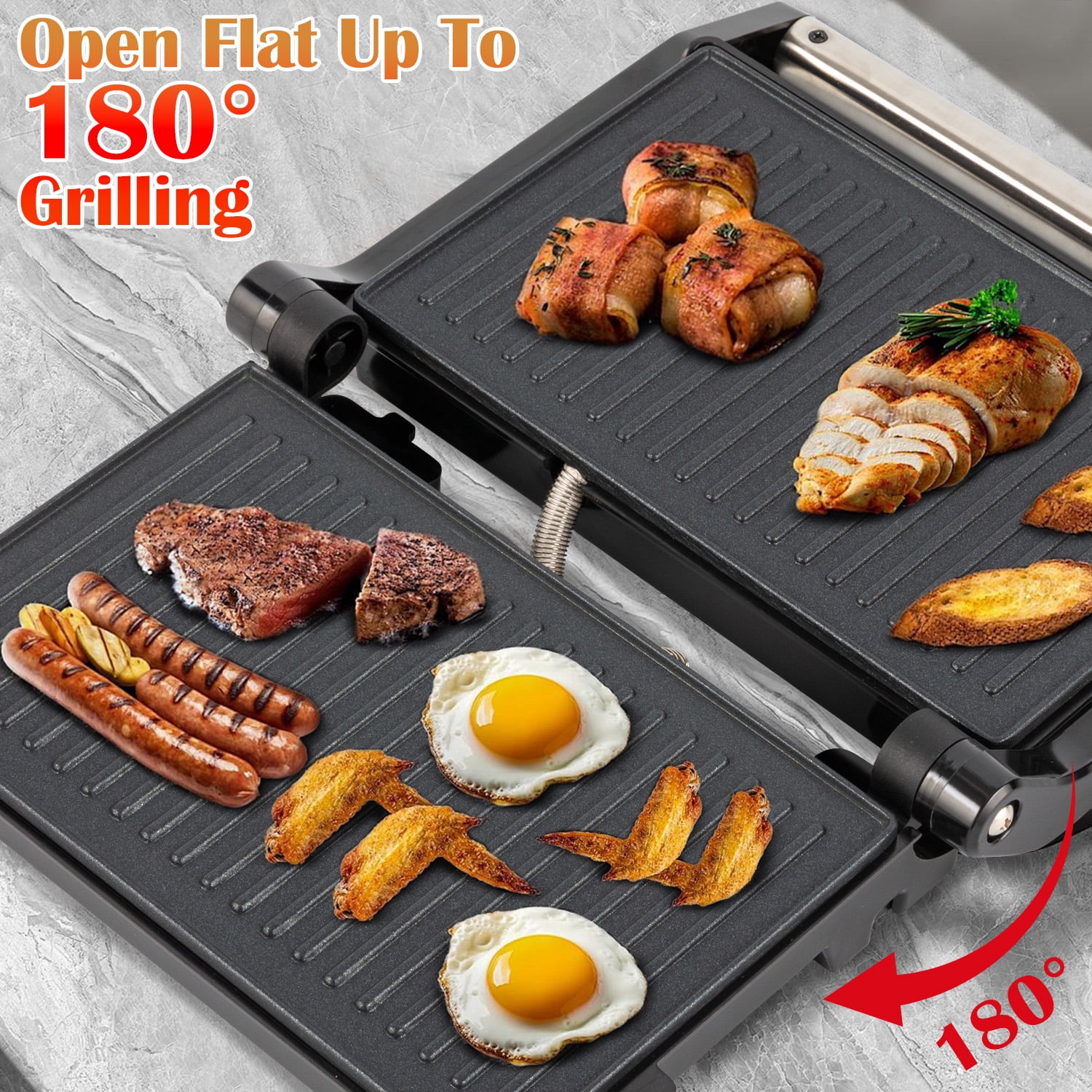 Vivicreate 1000W 3-in-1 Panini Press & Indoor Grill, 180° Open Flat Contact Grill with Nonstick Plates, Double-Sided Heating Sandwich Maker for Home Kitchen