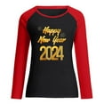 thumbnail image 4 of Penkiiy 2024 Happy New Year Women's Classic New Year Print Round Neck Long Sleeve Loose Round Neck Tops S Black, 4 of 4