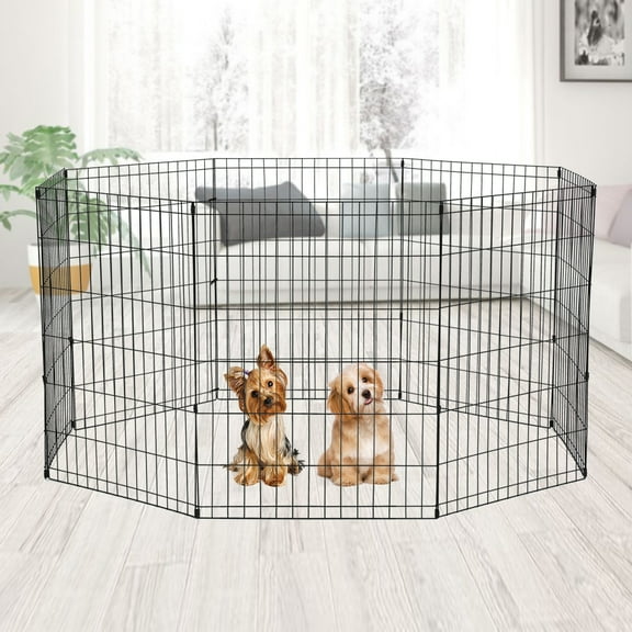 NiamVelo 36 inch Metal Dog Playpen Indoor Outdoor Large Folding Dog Fence Animal Exercise Heavy Duty Portable Puppy Playpen for Dog Cat Rabbits -8 Panel, Black