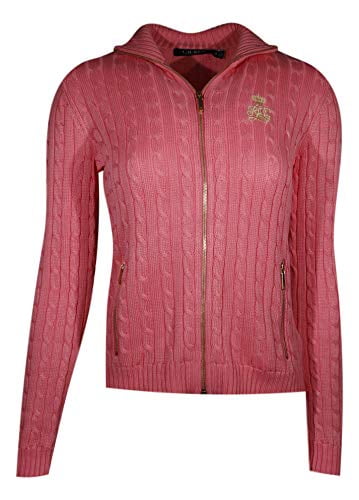 ralph lauren womens full zip cable knit crest sweater