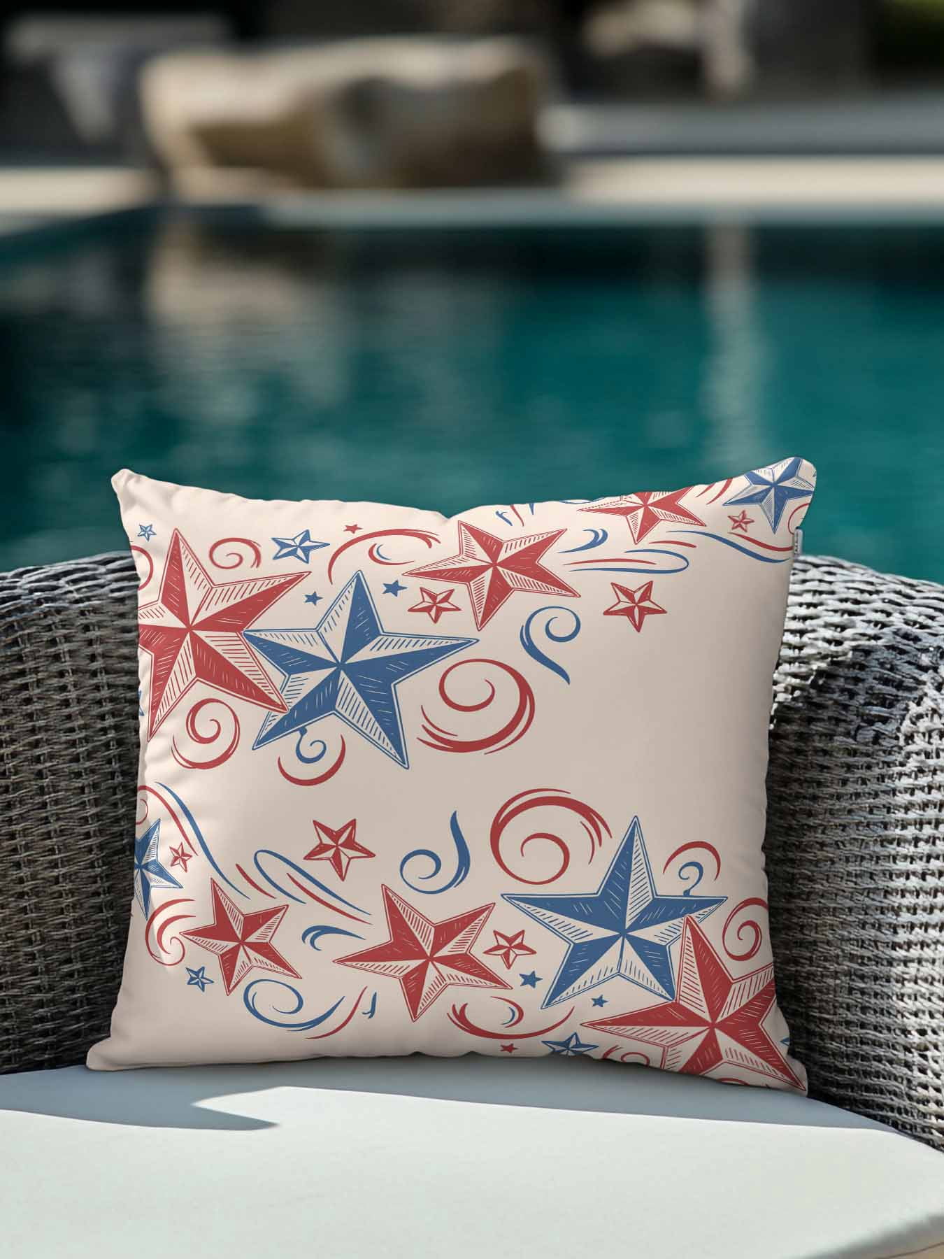 1 Pack Outdoor Pillows Waterproof, American Star Indoor/Outdoor Throw Pillows with Inserts, Blue Red Patriotic 4th of July Classic Tan Decorative Pillow for Patio Furniture Chairs Couch