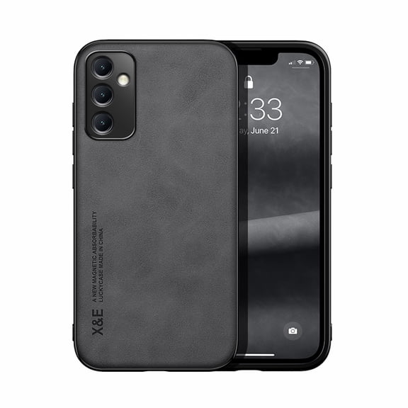 Premium PU Leather TPU Back Case for Samsung Galaxy A15, Luxury Thin Fit Shockproof Drop Protective Skin Friendly Support Magnetic Car Mount Case Cover for Samsung Galaxy A15, Darkgray