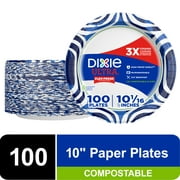 Dixie Ultra Compostable Paper Plates, 10 in, 100 Count, 3X Stronger*, Multicolor, Disposable Plates