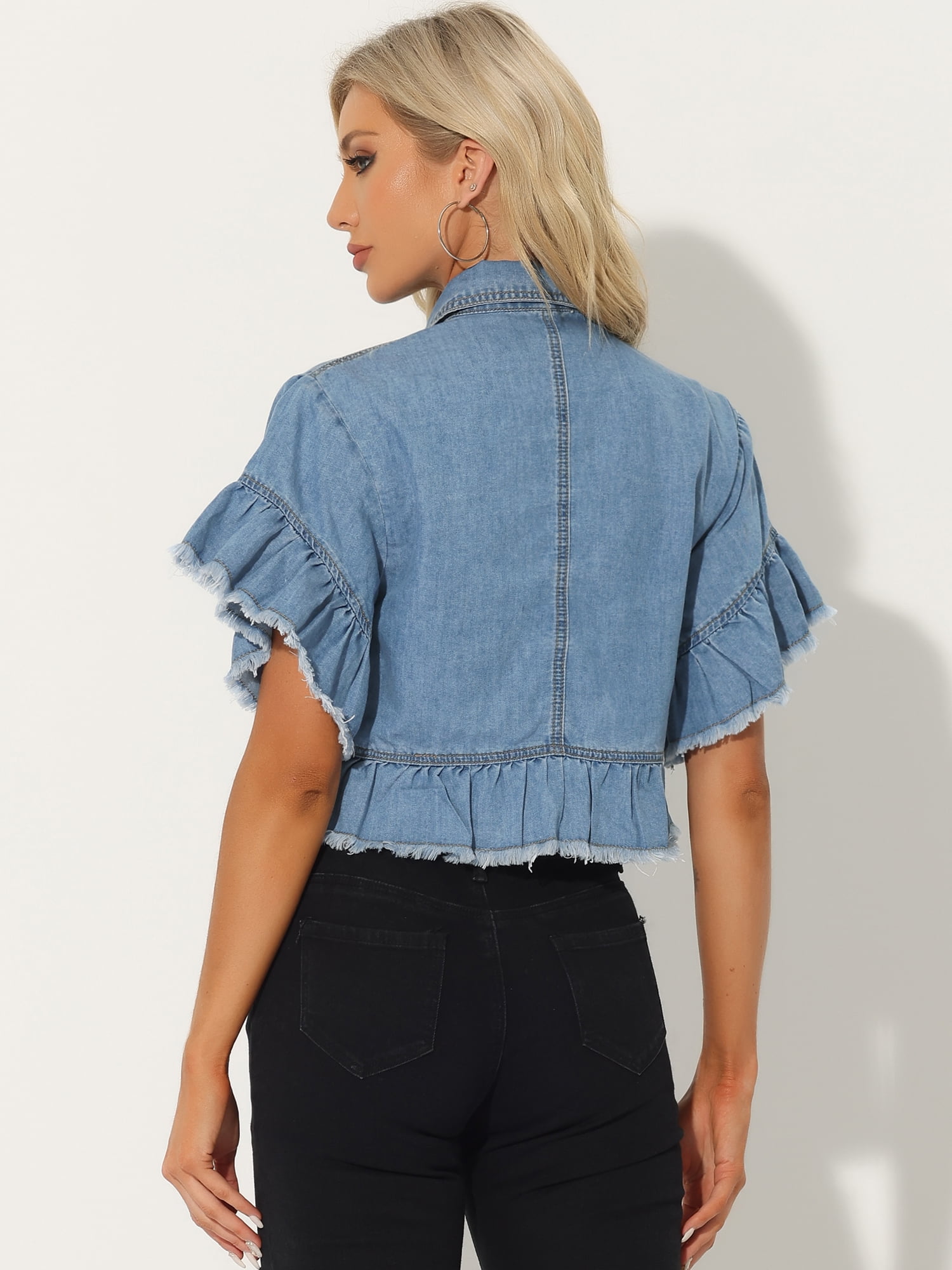 denim ruffle sleeve shirt
