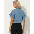 thumbnail image 3 of Unique Bargains Women's Denim Tops Ruffled Short Sleeve Lightweight Peplum Hem Jean Shirt XS Light Blue, 3 of 6