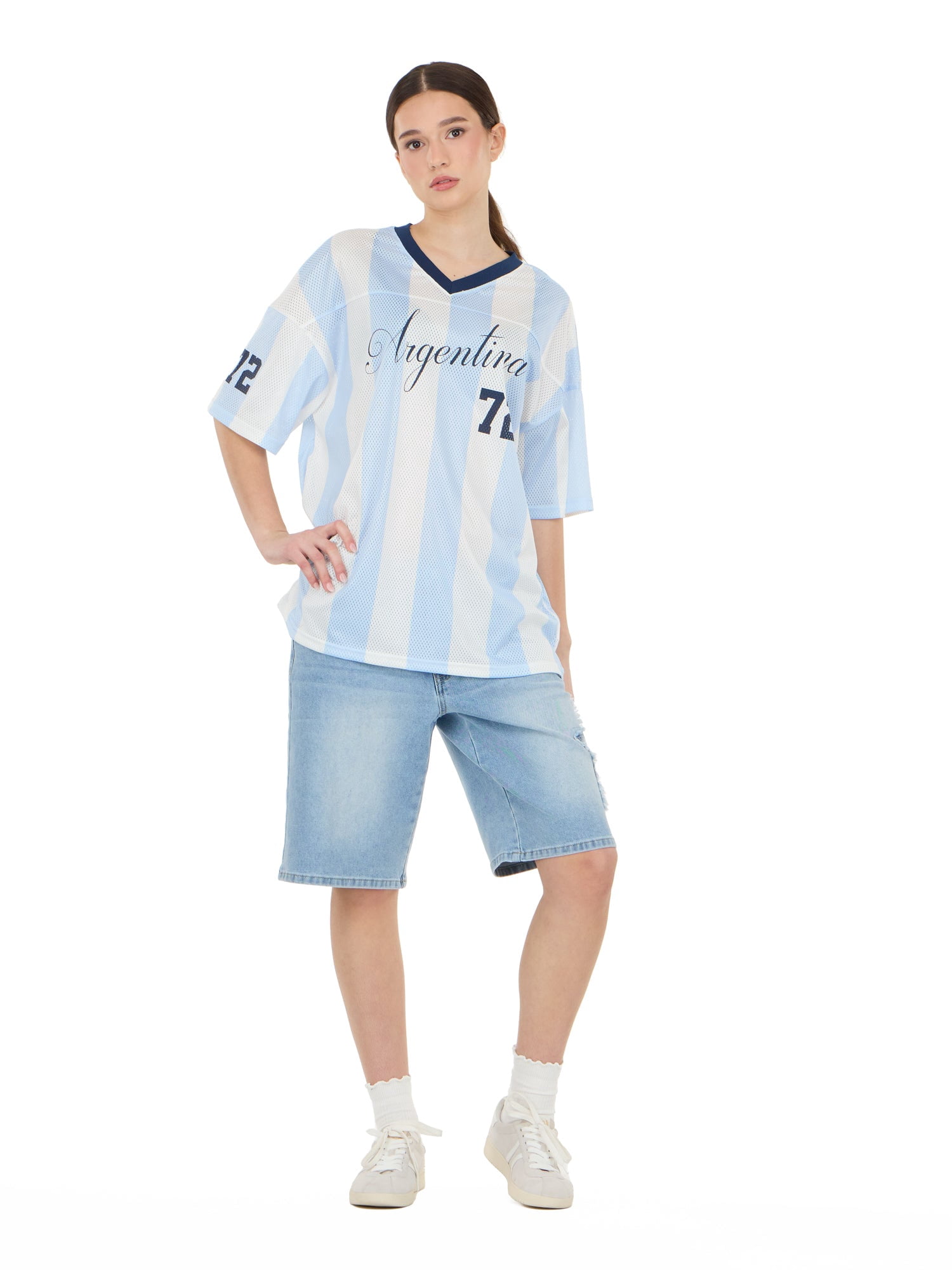 Forever 21 Women's Mesh Oversized Argentina Soccer Jersey Tee, Sizes XXS-XXL