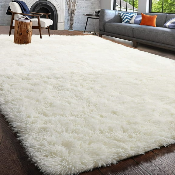 Lomyolo 4'X6.5' ft Modern Soft Fluffy Large Shaggy Rug for Bedroom Livingroom Dorm Kids Room Indoor Home Decorative, Non-Slip Plush Furry Fur Area Rugs Comfy Nursery Accent Floor Carpet Ivory