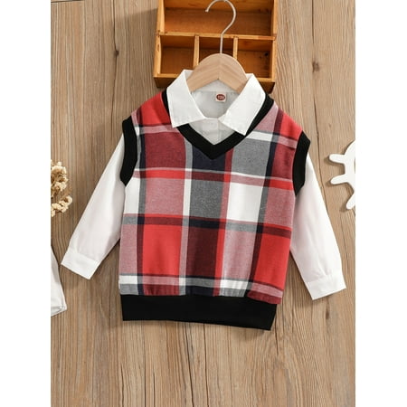 

Multicolor Toddler Girls 1pc Plaid V neck Tank Top 1pc Blouse Preppy 110 S040E