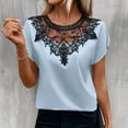 thumbnail image 7 of Mittory Summer Tops for Women Dressy Casual Lace V-Neck Short Sleeve Shirts Trendy Comfy Pleated Blouse T-Shirt, 7 of 7