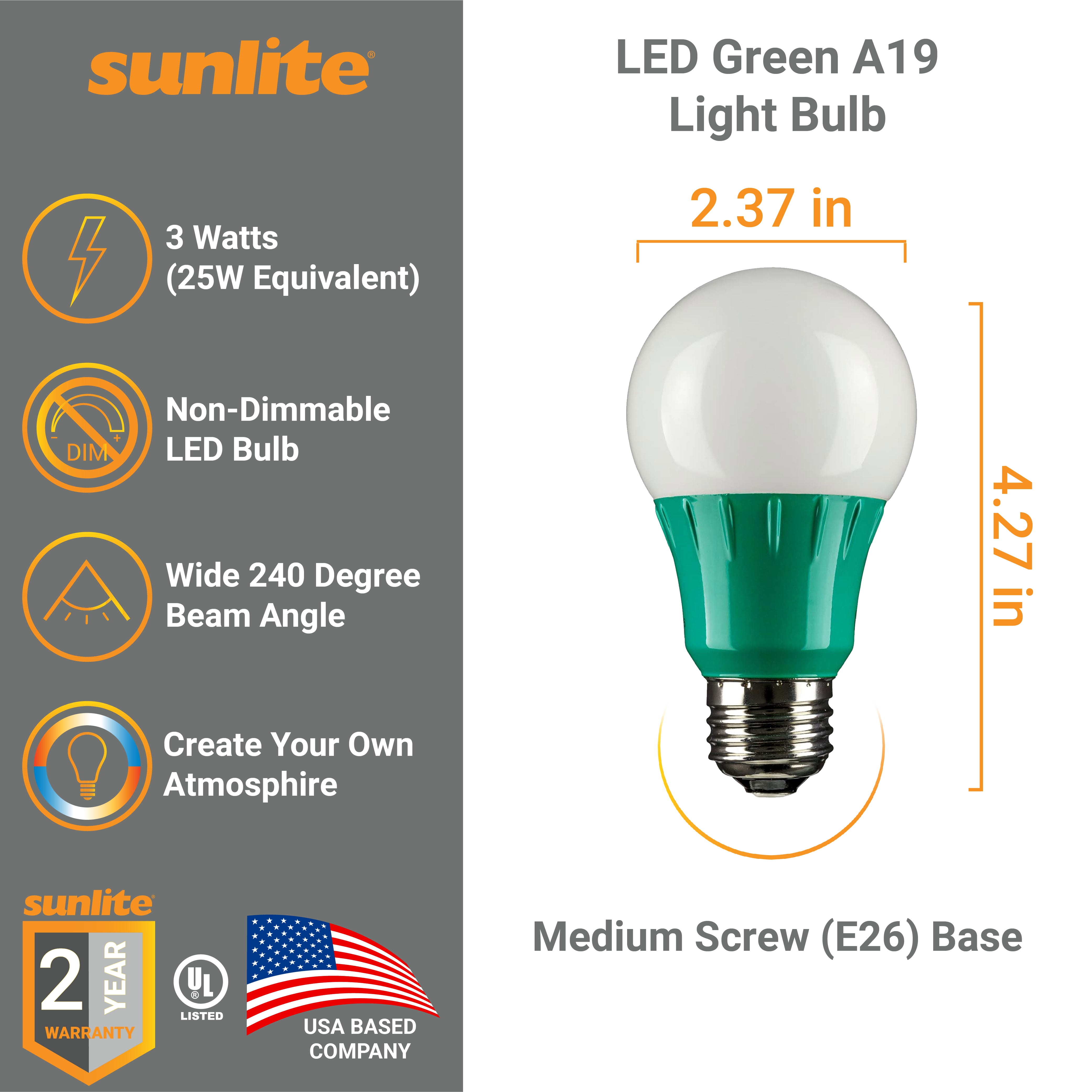 Sunlite LED A19 Decorative Christmas Holiday Light Bulbs, Medium Base, 3 Watt, Red and Green, 12 Pack