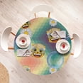thumbnail image 4 of Ambesonne Hippie Emoji Fitted Round Tablecloth, Retro Fractals Kitty, 45"- 56" Diameter, Multicolor Mustard and White, 4 of 5
