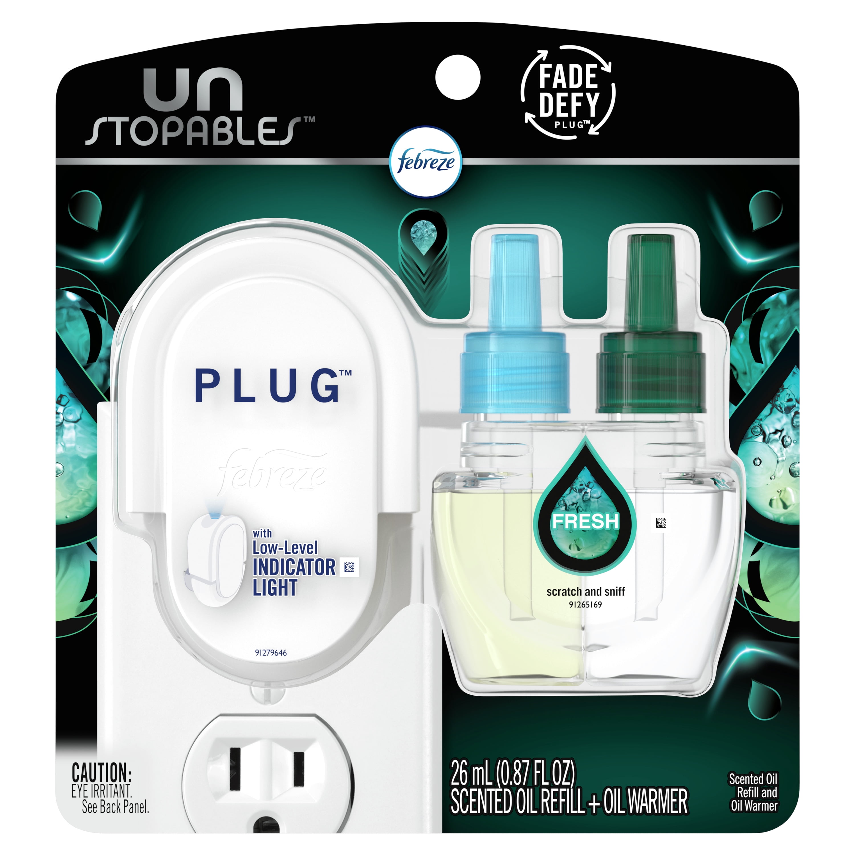 Febreze Unstopables Odor-Eliminating PLUG Air Freshener Single Refill Fresh Starter Kit & (1) .87 fl. oz. Oil Refill