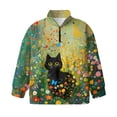 thumbnail image 5 of Xoenoiee Cat Butterfly Flower Print Half Zip Sweatshirt for Girls Long Sleeve Pullover Tops Kids Stand Collar Lightweight Fleece Winter Clothes, Size 9-10 Years, 5 of 7