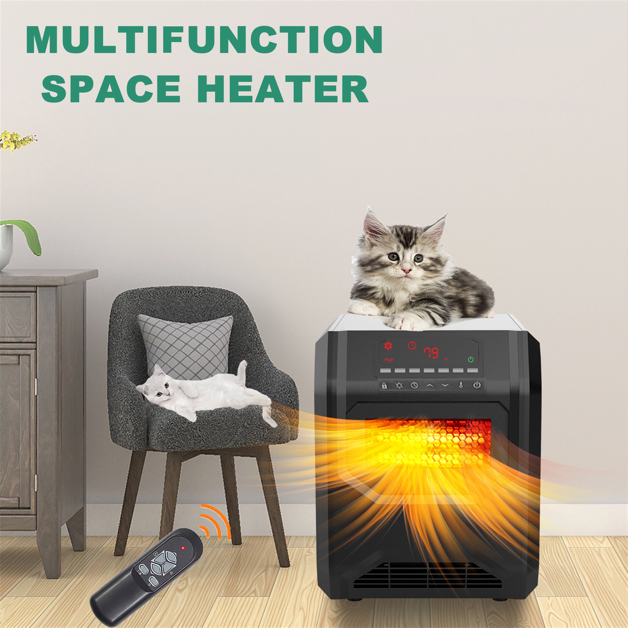 Portable Space Heater, 1500W Adjustable Electric Heater for Inside with  Smart Control, 12'' Multi-Function Small Heater Infrared for Home, 50~90°F,  3 Heat Settings W/ECO Mode, LED Display - Walmart.com