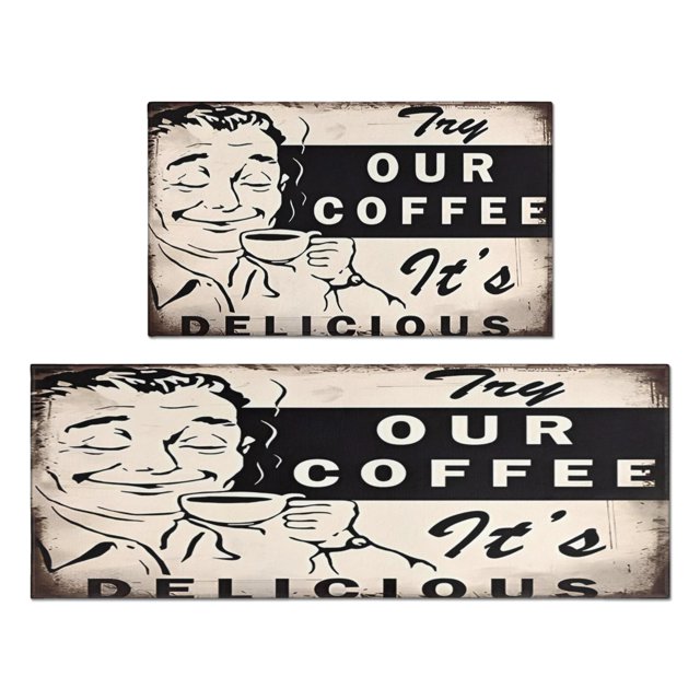 Coffee Vintage Chef Kitchen Pattern Kitchen Mat Set Of 2,Kitchen Rugs Mats with Dirty Resistance,washable,non Skid,kitchen Mats 17.7x24+17.7x48inch