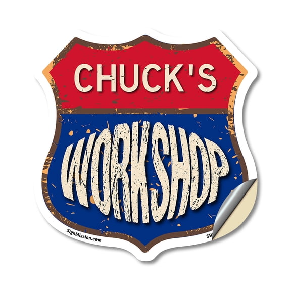 Chuck's Workshop 18 inch X 18 inch Shield Shaped Heavy Duty 3.2 mil Vinyl Decal Weather Resistant, UV Protected To last, Gift for Dads and Uncles Classic Americana Crafted in the USA