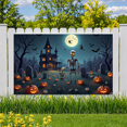 thumbnail image 4 of Spooky Scene Halloween Banner Gothic Theme Pumpkin Lantern Skeleton Design Cemetery Setting for Halloween Party Event Decor, 4 of 5