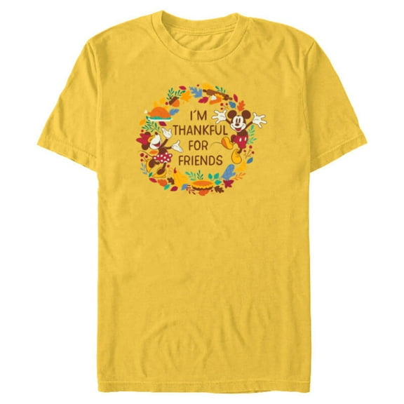 Disney Mickey & Minnie Mouse Thankful for Friends Autumn - Short Sleeve Blended T-Shirt for Adults - Customized-Yellow