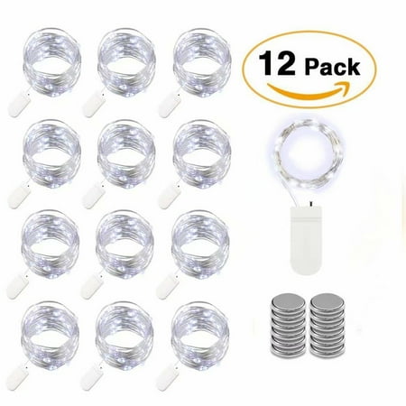 String Lights On Wire Life Glow 12pcs LED Starry String Lights with 20 Mini LEDs on 6.6FT/2M Copper Wire, Fairy Lights Powered by 2xCR2032(Incl) Batteries for Wedding Holiday Halloween Christmas Decorations (Cold White) ()
