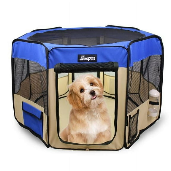 212 Main PPP-36BL 36 in. Soft Pet Playpen, Royal Blue & Beige - Small