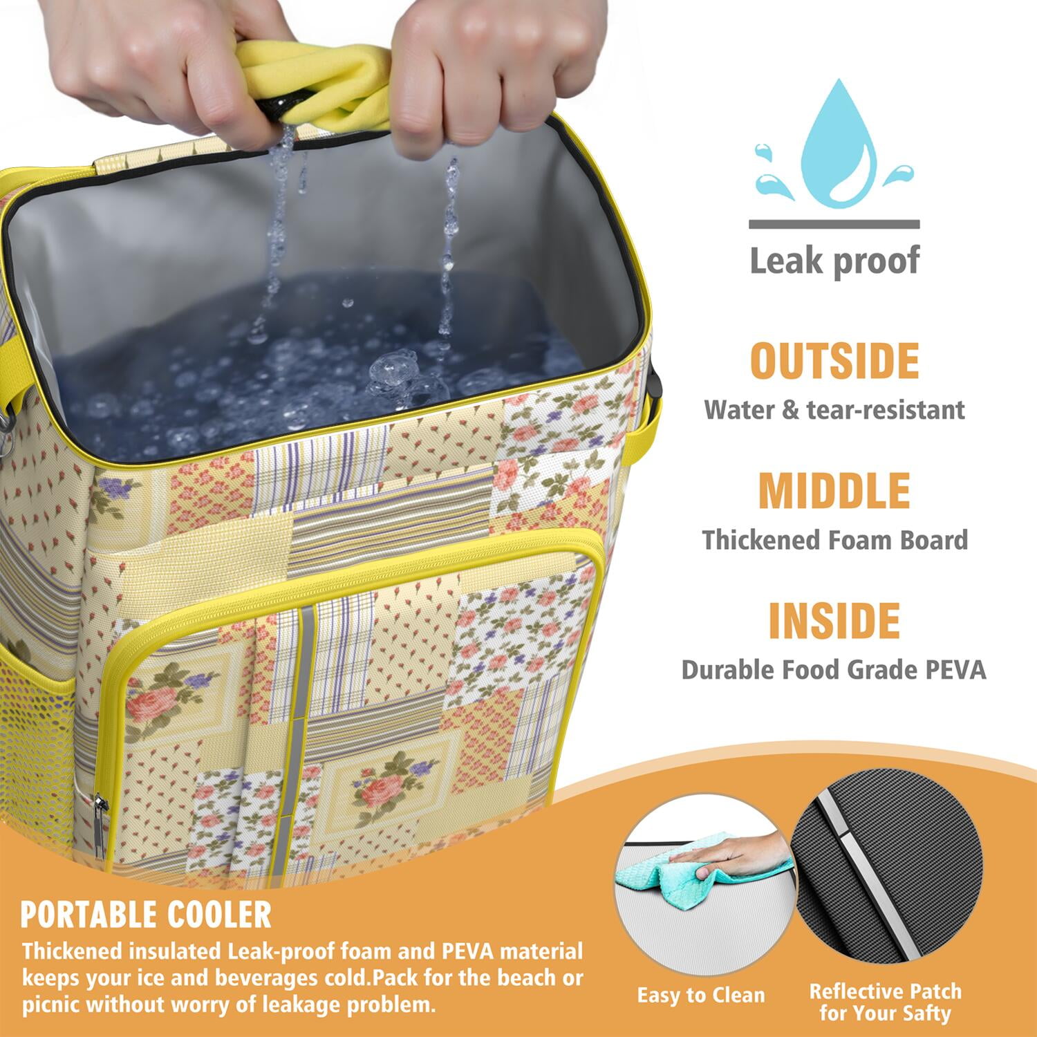 Travel Cooler Bag - Pioneer Flower Floral Print Pattern Camping Beer Cooler Backpack with Bottle Opener- Waterproof Insulated Picnic Backpacks - Cooler Bag for Beach
