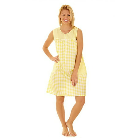 509 Womens Nightgown Sleepwear Cotton Pajamas - Woman Sleeveless Sleep Dress Nightshirt Yellow