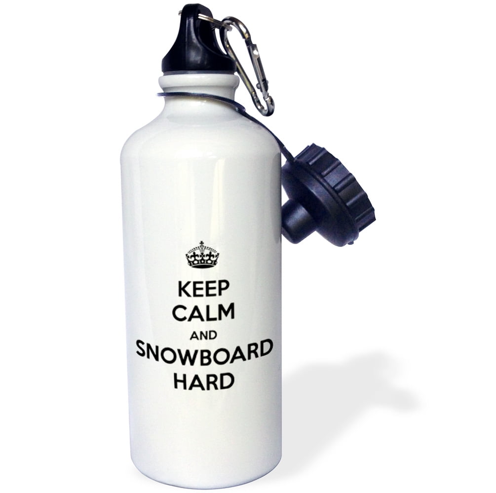 3dRose Keep calm and snowboard hard. White and Black., Sports Water Bottle, 21oz by 3dRose