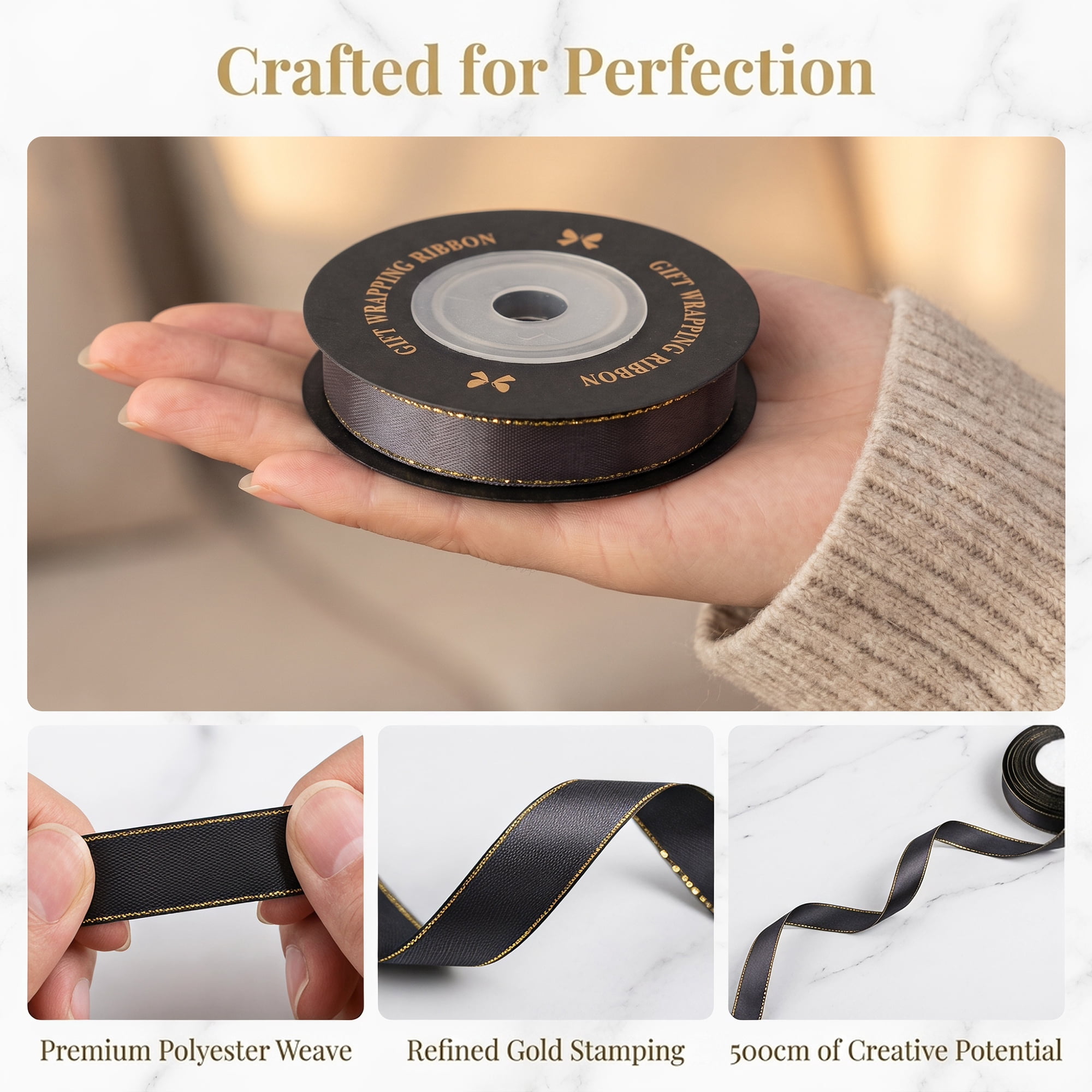 Unique Bargains Elegant Fabric Ribbon for Gift Wrapping and Crafting Projects Grey