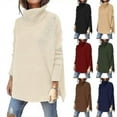 thumbnail image 2 of Bxhd Women's Turtleneck Oversized Batwing Sleeve Spilt Hem Knit Tunic Pullover Sweater, 2 of 4
