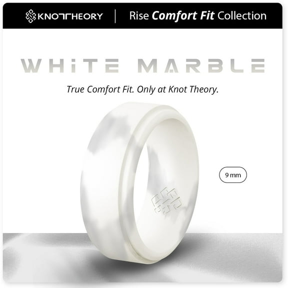 White Marble Step Edge Breathable Silicone Ring for Men 9mm Bandwidth