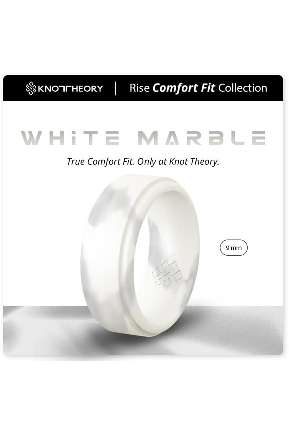 White Marble Step Edge Breathable Silicone Ring for Men 9mm Bandwidth
