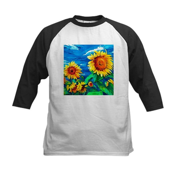 CafePress - Sunflowers Painting Baseball Jersey - Kids Cotton Baseball Jersey, 3/4 Sleeve Shirt