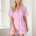 thumbnail image 5 of Womens&nbsp;Pajamas Set Button Lapel Beach Casual Short Sleeve And Shorts Womens Sleepwear,Pink,XL, 5 of 7