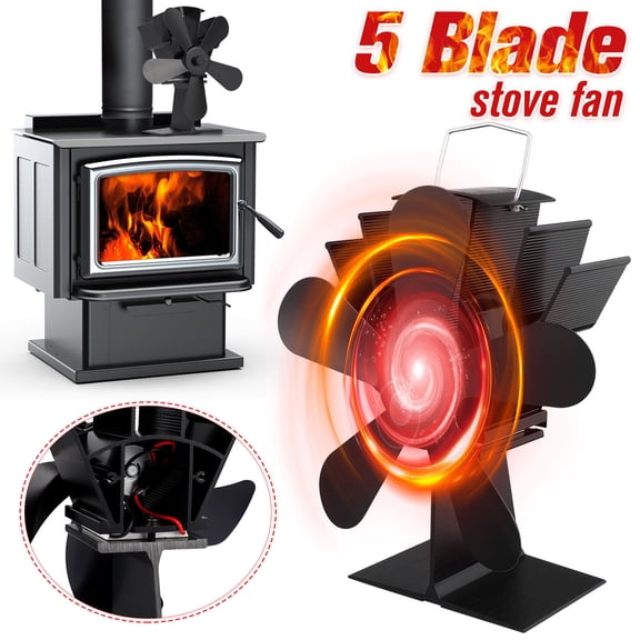 KONTONTY Black Heat Powered Stove Fan with 5 Blades for Quiet and Efficient Warm Air Circulation in