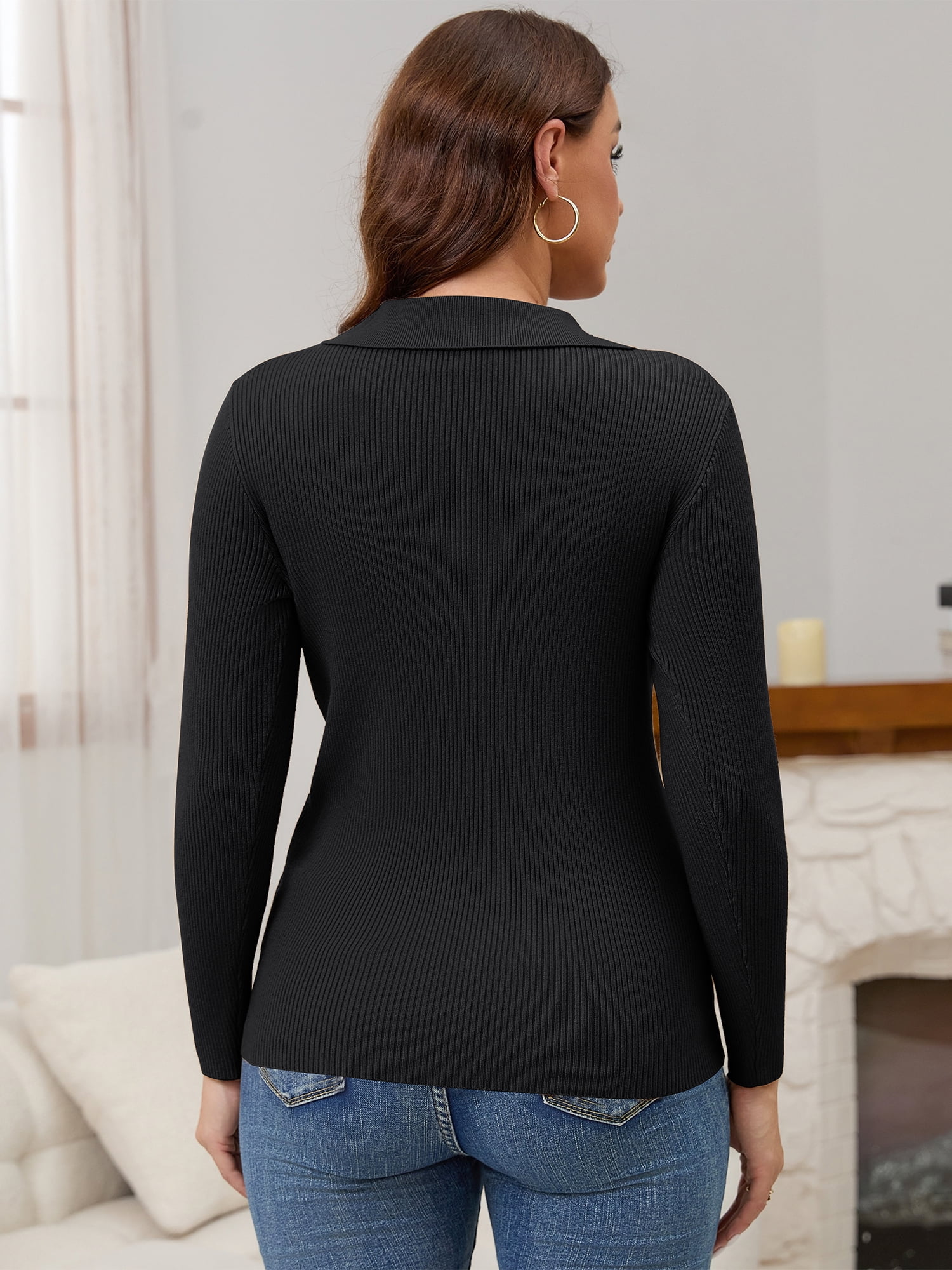 DARING DIVA Women's Maternity Sweater Ribbed Pullover Polo Sweater 2XL Black