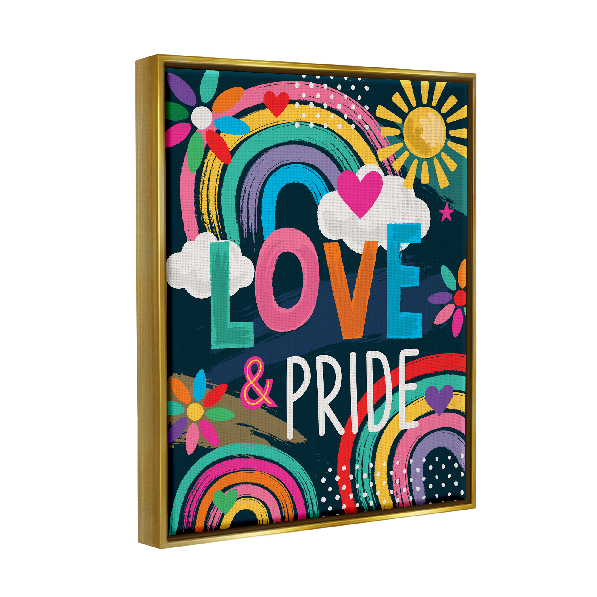 Stupell Industries Love & Pride LGBTQ Floral Rainbows Holiday Painting Gold Floater Framed Art Print Wall Art