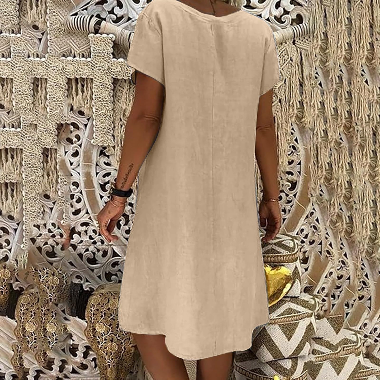 VEKDONE Fashion Women Loose V-Neck Summer Solid Short Sleeve