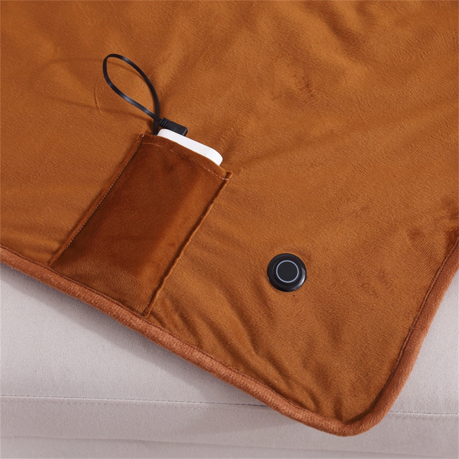 Heated Blanket Soft 5V USB Blanket Washable，Ideal for Kids, Travel & Back Pain, or Cramps ，With 120cm Extension Line，Fast Heating, Machine Washable, Coffee