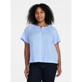 thumbnail image 2 of Time and Tru Women's Cotton Button Up Blouse with Short Sleeves, Sizes XS-XXXL, 2 of 6
