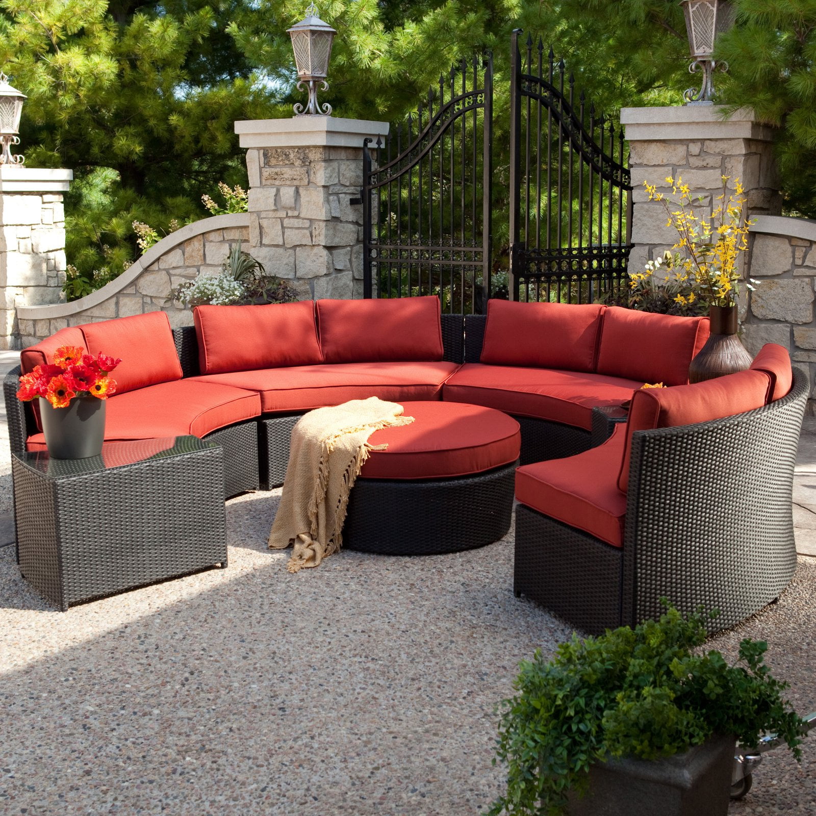 Belham Living Meridian Round Outdoor Wicker Patio Furniture Set With Belham Living Meridian Round Outdoor Wicker Patio Furniture Set With Sunbrella Cushions Com