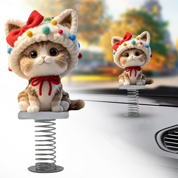 Ljxge Shy Cat Bobble Head Decor - Acrylic Spring Figure with Cute Expression, Multi-Scene Stress Relief Ornament for Car Dashboard/Desk/Home,Perfect Gift for Cat Lovers, Kids & Family