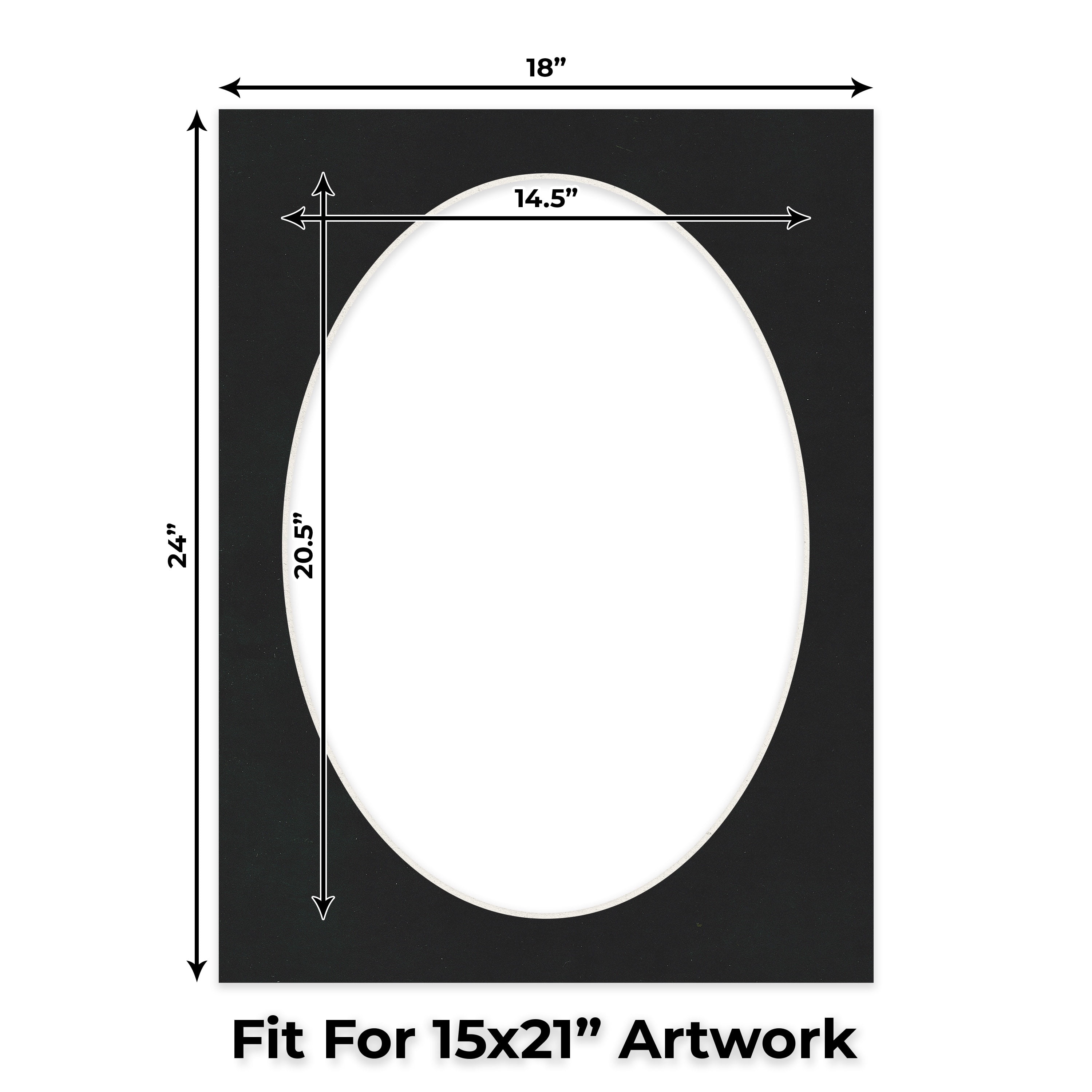 Black Suede Picture Frame Mat for 18x24 Frames - Oval Opening for 15x21 Photos - 50 Mats