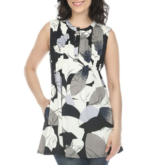 White Mark Women's Pleated Front Sleeveless Tunic Top