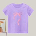 thumbnail image 3 of SGFCWSX Girls Crew Neck Short Sleeve T-Shirt, Kids Soft Bow Print Cotton Tees Casual Everyday Outfit Purple Size 7-8 Years, 3 of 4